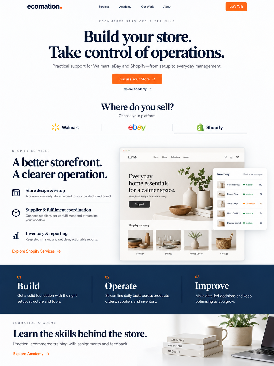 Illustrative Shopify storefront and inventory example from the approved visual reference